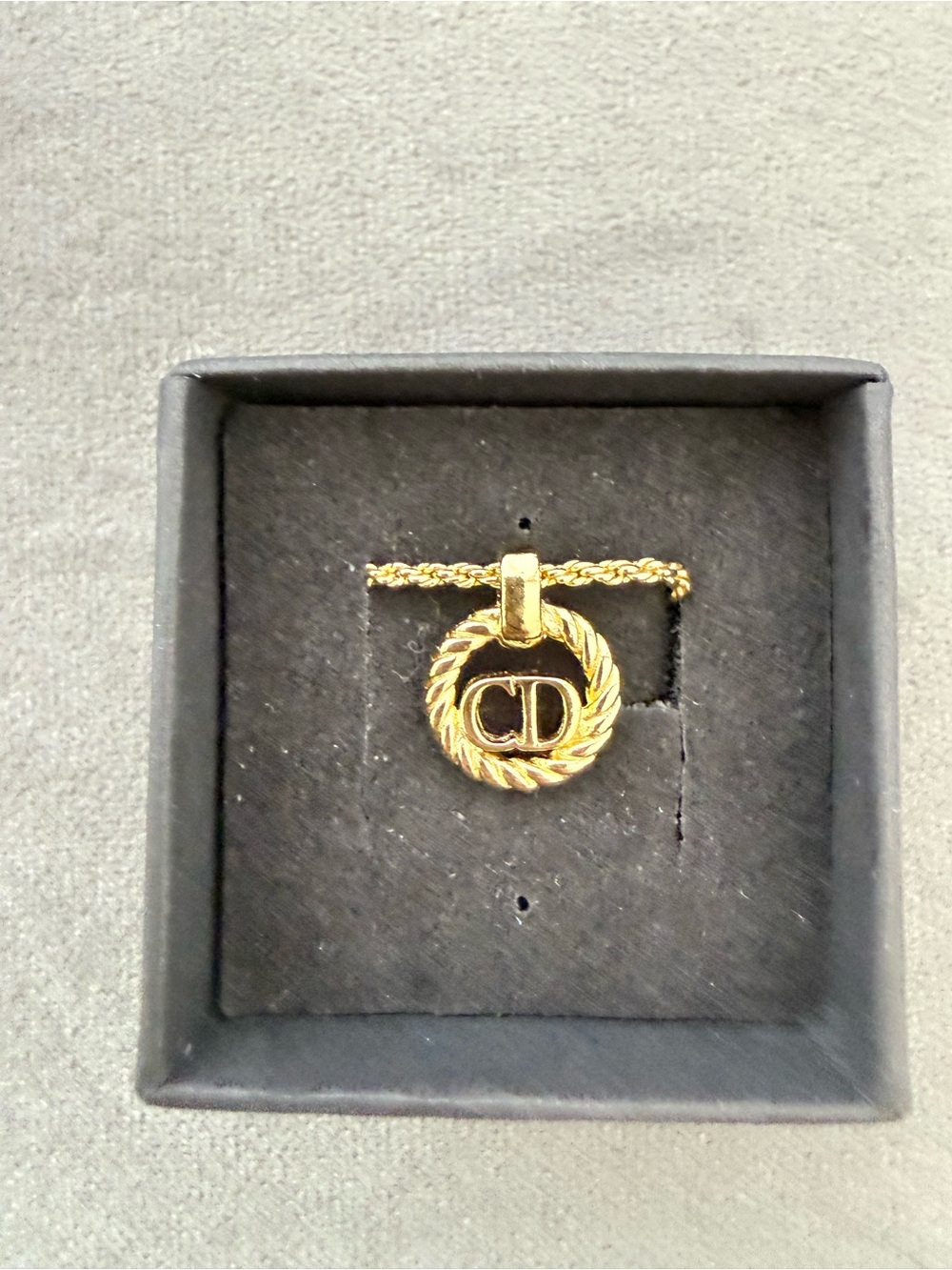 Dior Gold-Tone Twisted Circle Pendant Necklace with CD Emblem